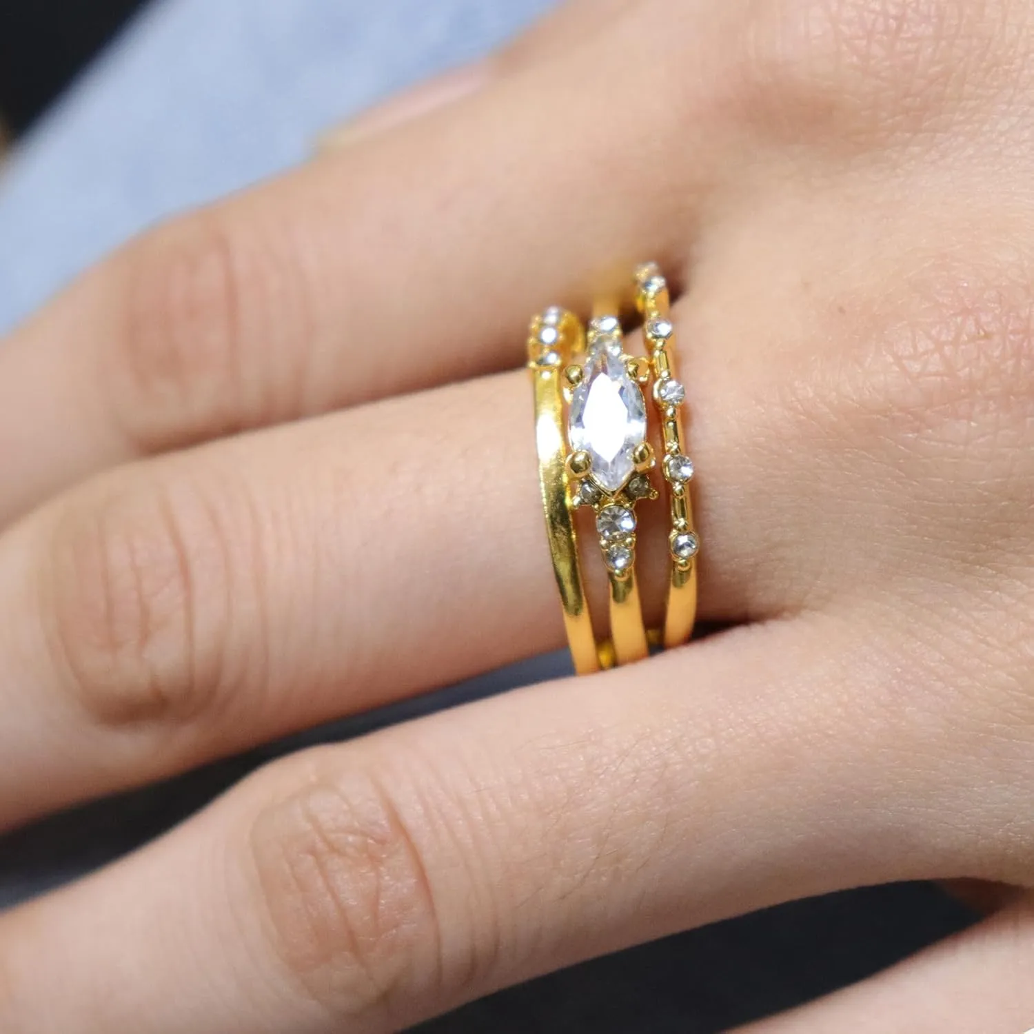 tenghong2021 Stackable Gold Dainty Rings for Women Trendy 14K Gold Plated Stacking Cubic Zirconia Ring Set Statement Chunky Band Stackable Rings Engagement Wedding Jewelry