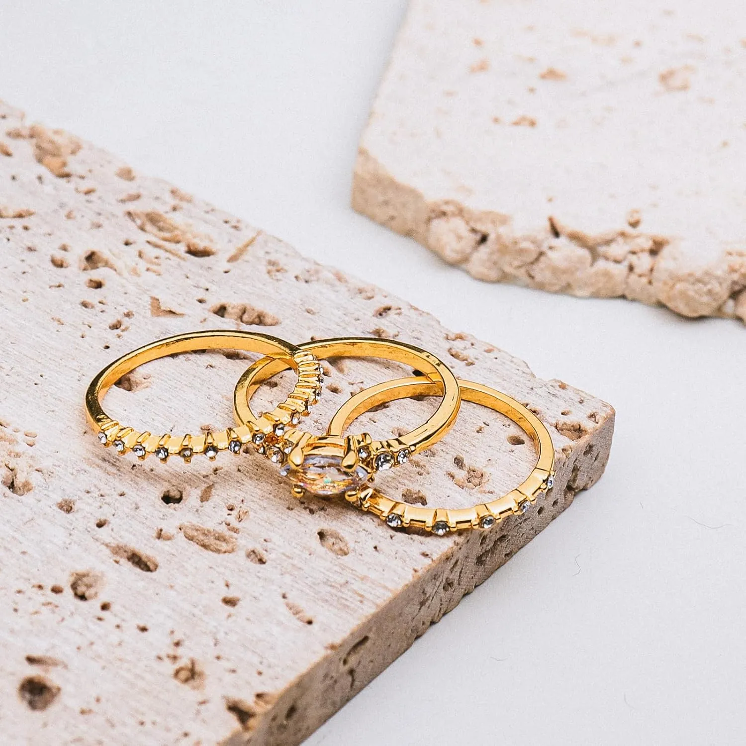 tenghong2021 Stackable Gold Dainty Rings for Women Trendy 14K Gold Plated Stacking Cubic Zirconia Ring Set Statement Chunky Band Stackable Rings Engagement Wedding Jewelry