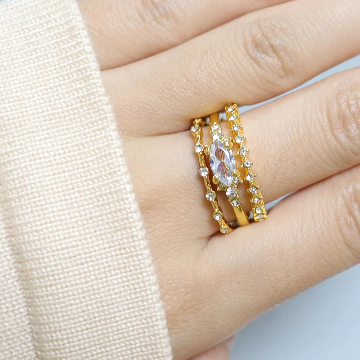 tenghong2021 Stackable Gold Dainty Rings for Women Trendy 14K Gold Plated Stacking Cubic Zirconia Ring Set Statement Chunky Band Stackable Rings Engagement Wedding Jewelry