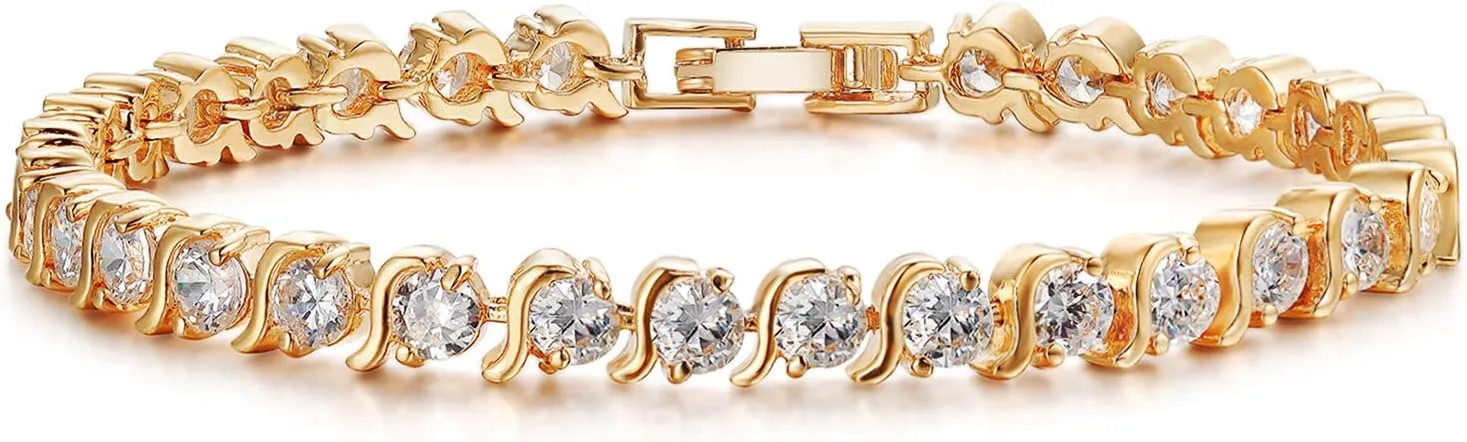 Tennis Bracelets for Women 14K Plated Gold 4mm Cubic Zirconia Bracelets