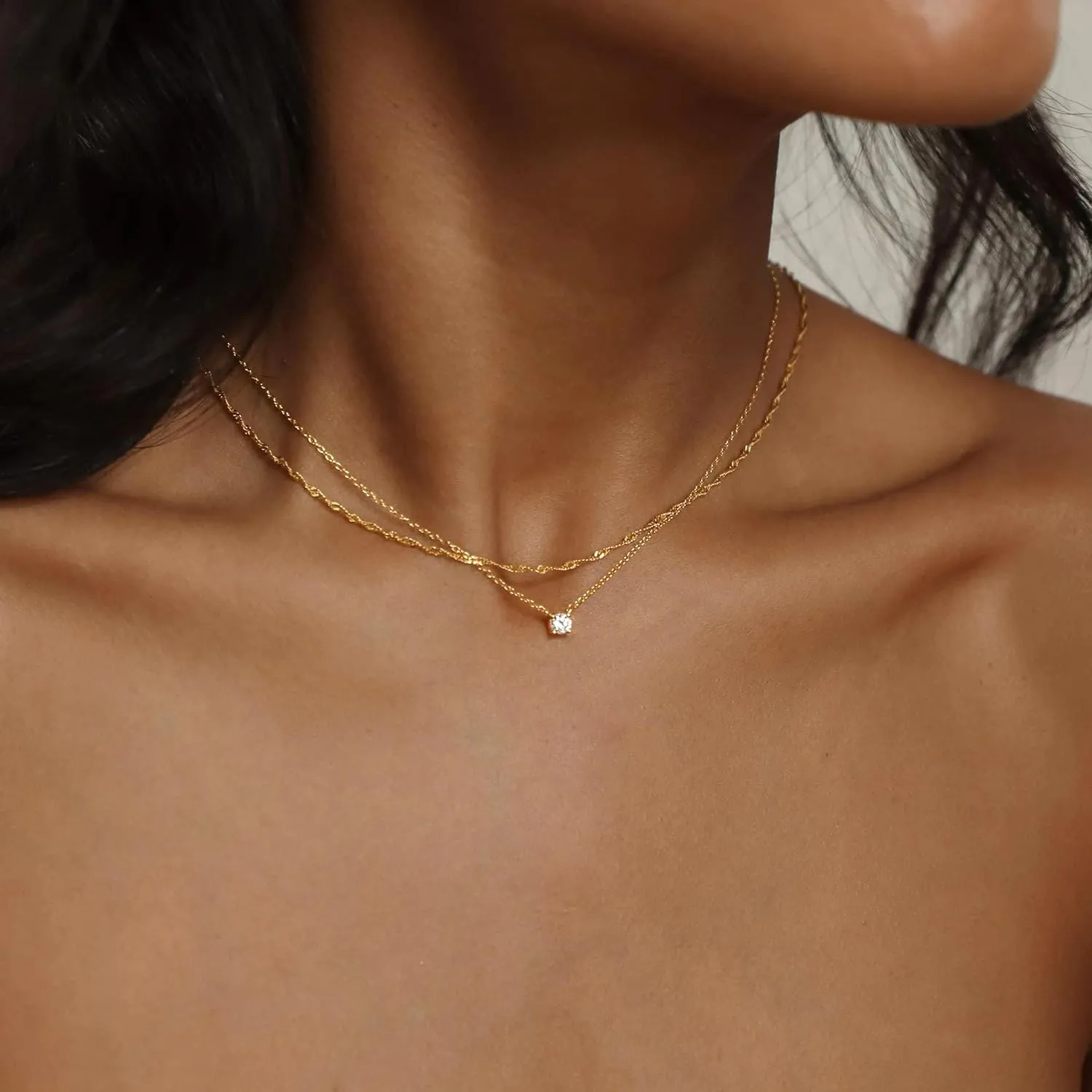 Tewiky Diamond Necklaces for Women, Dainty 14k Gold/Sterling Silver Choker Necklace Simple Gold Plated CZ Jewelry Necklaces for Women Trendy Gifts