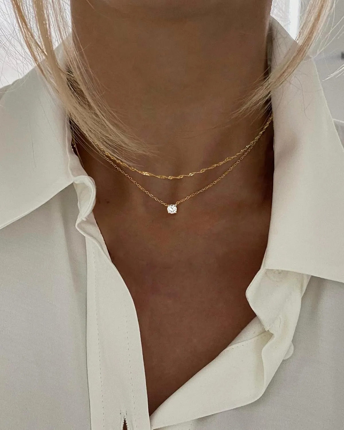 Tewiky Diamond Necklaces for Women, Dainty 14k Gold/Sterling Silver Choker Necklace Simple Gold Plated CZ Jewelry Necklaces for Women Trendy Gifts