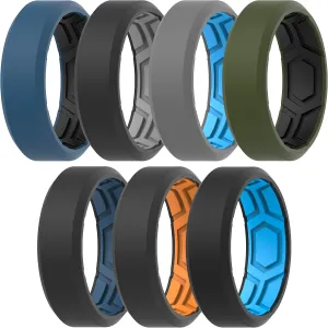 ThunderFit Men Breathable Air Grooves Silicone Rings Wedding Bands 8mm Wide 2.4mm Thick - 1/2/3/4/6/7 Variety Multipack