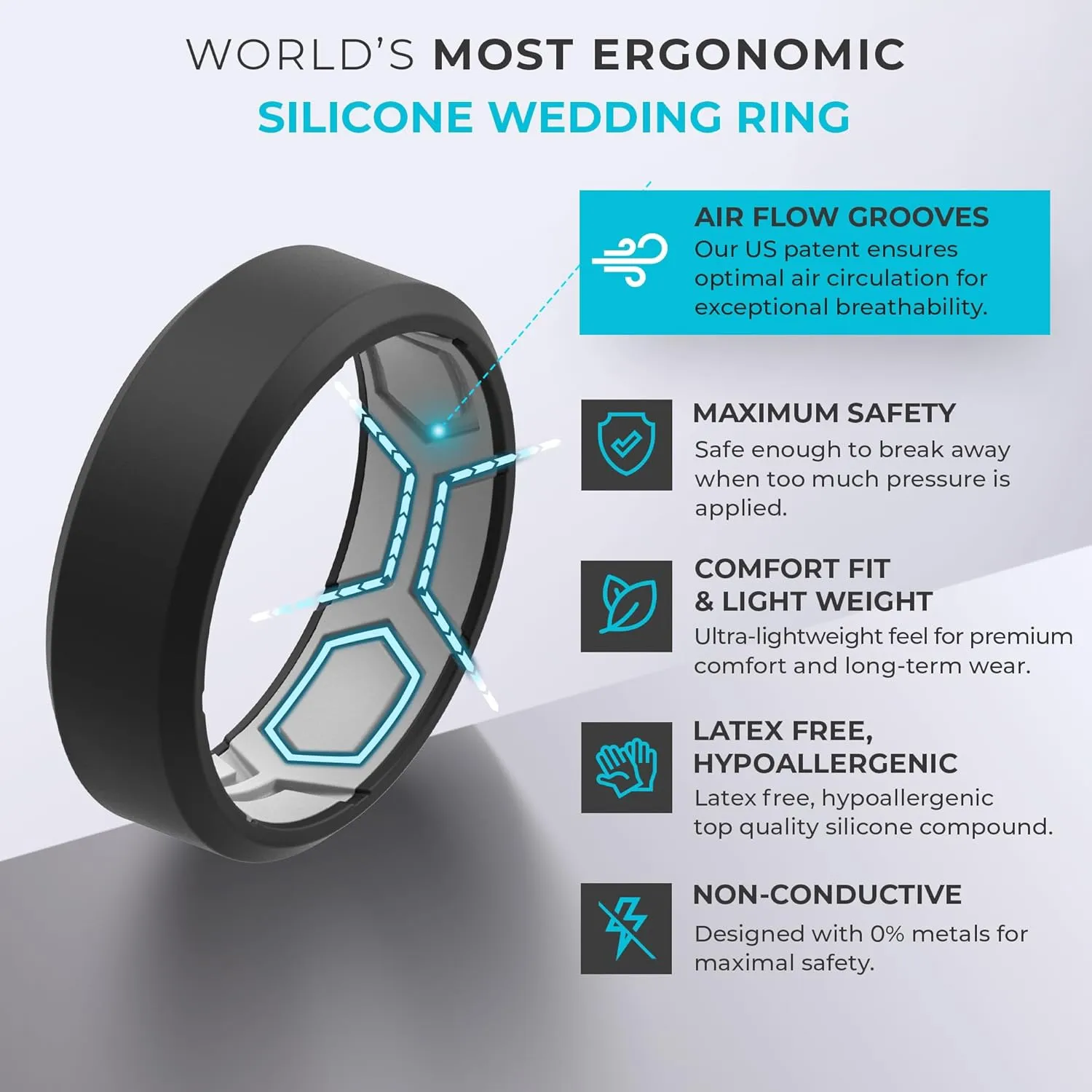 ThunderFit Men Breathable Air Grooves Silicone Rings Wedding Bands 8mm Wide 2.4mm Thick - 1/2/3/4/6/7 Variety Multipack