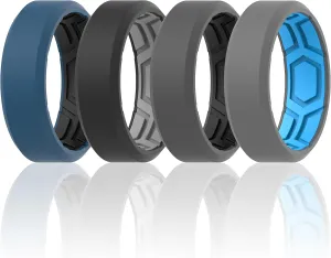 ThunderFit Men Breathable Air Grooves Silicone Rings Wedding Bands 8mm Wide 2.4mm Thick - 1/2/3/4/6/7 Variety Multipack