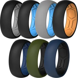 ThunderFit Men's Air Groove 7.8mm Wide 1.8mm Thick Silicone Rings, Variety Multipack 1-7