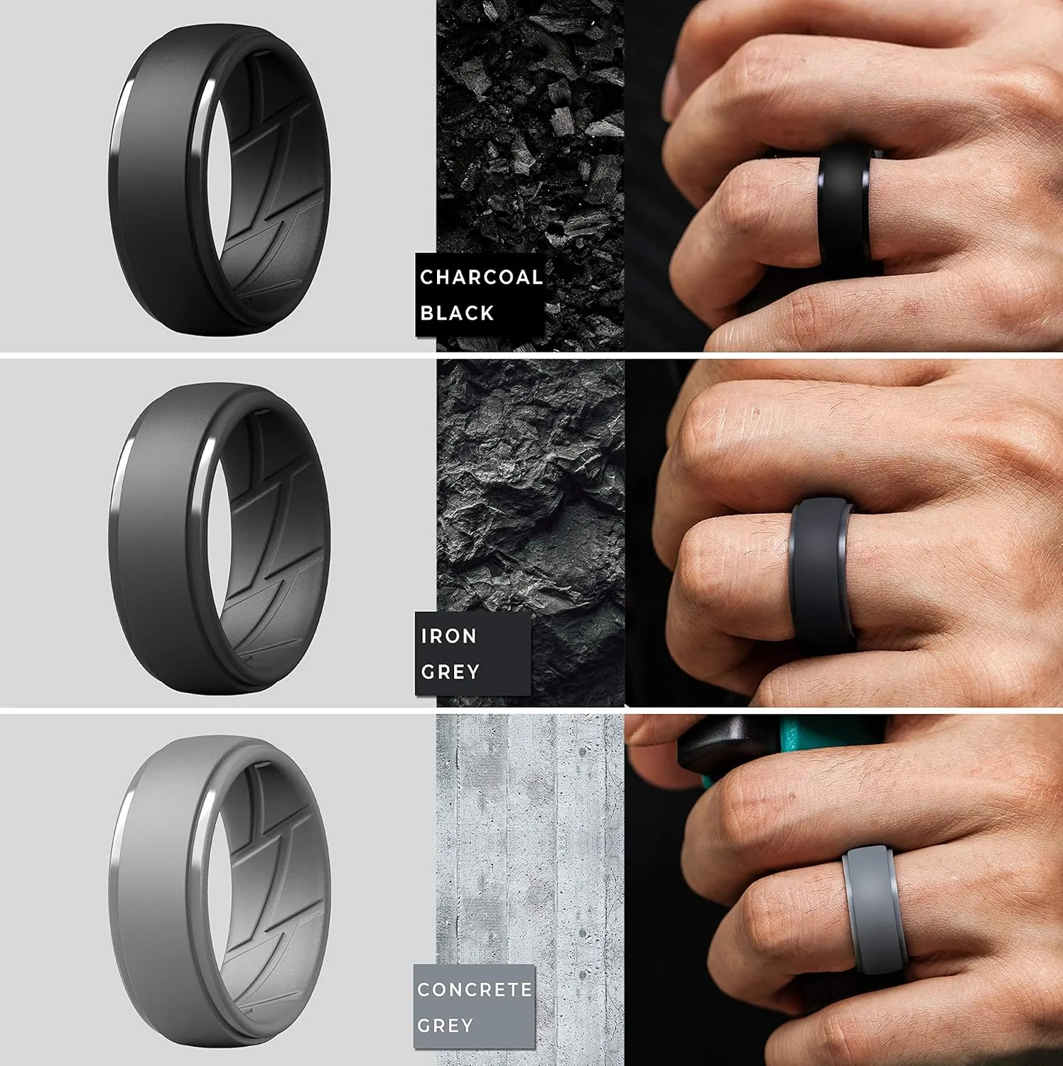 ThunderFit Men's Silicone Rings 10mm Wide 2.5mm Thick Rubber Bands, Breathable,Variety Multipack 1-7