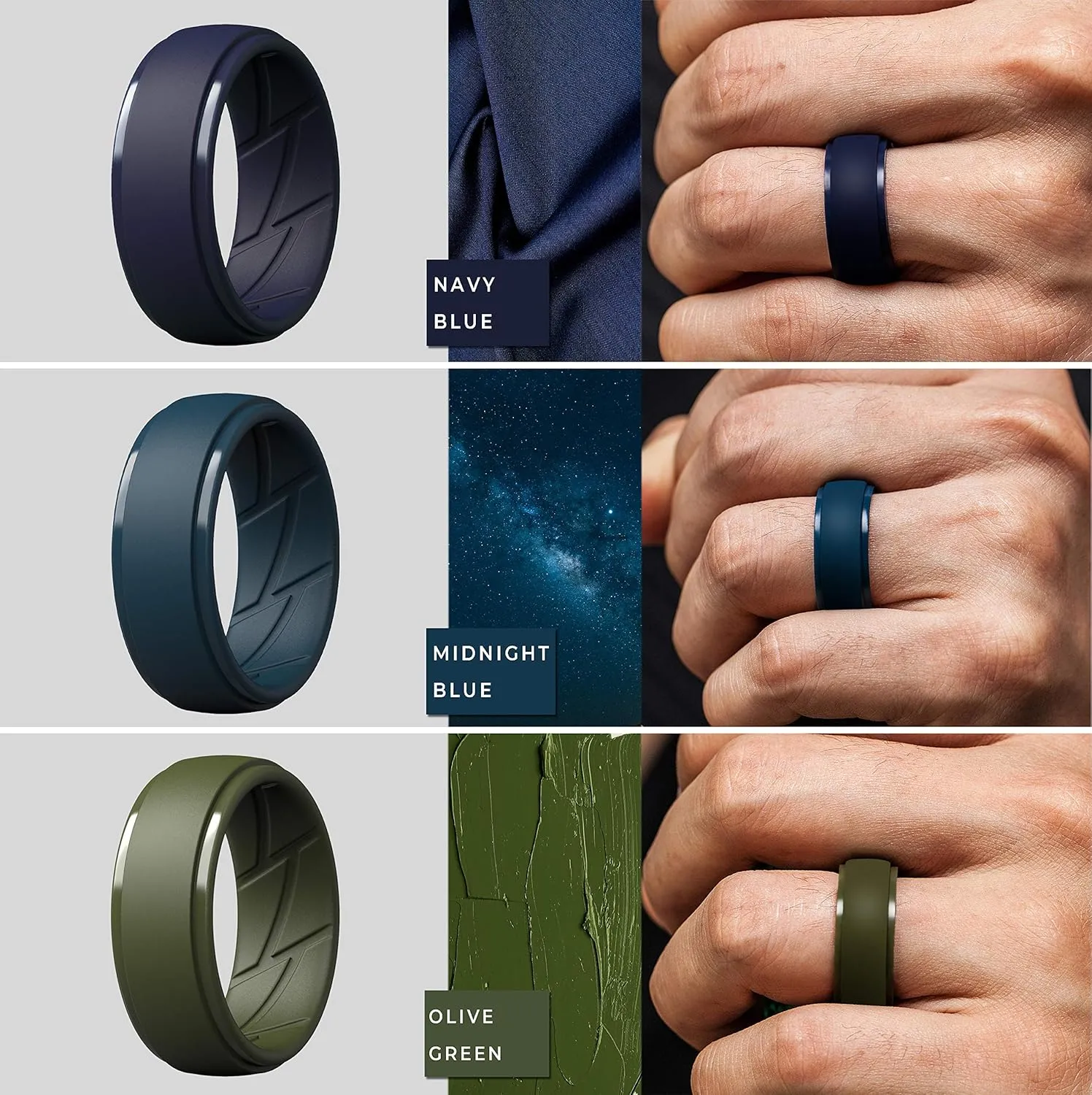 ThunderFit Men's Silicone Rings 10mm Wide 2.5mm Thick Rubber Bands, Breathable,Variety Multipack 1-7