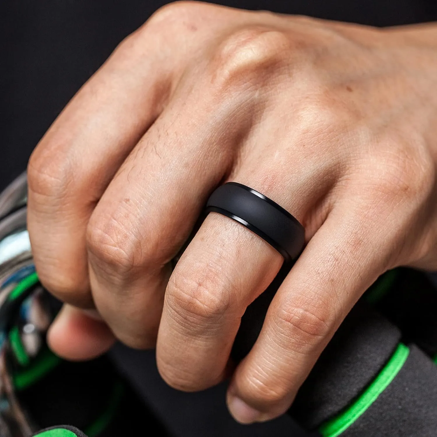 ThunderFit Silicone Rings for Men, Breathable Edition Step Edge Rubber Engagement Bands 8.4mm Wide 2.2mm Thick - 1/4/7 Variety Multipack