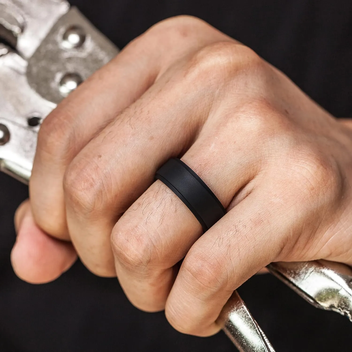 ThunderFit Silicone Rings for Men, Breathable Patterned Design Sleek Step Edge 8mm Wide 2.2mm Thick - 1/2/3/4/5/6/7 Variety Multipack