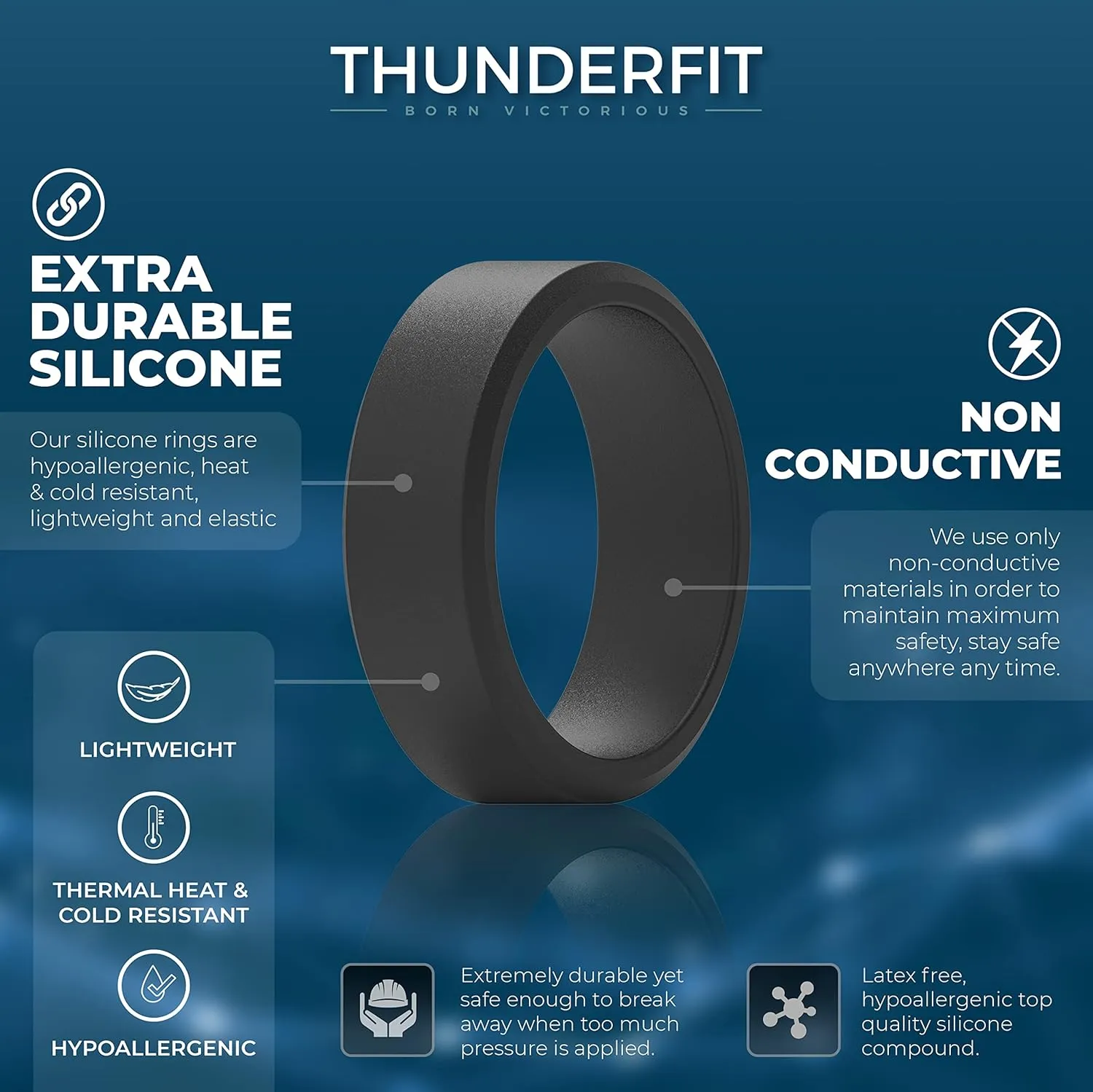 ThunderFit Silicone Rings for Men, Flat Top Angled Edge Two Layers Rubber Engagement Bands 9.8mm Wide 2mm Thick - 1/4/8 Variety Multipack
