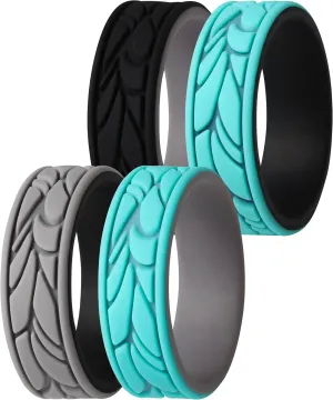 ThunderFit Silicone Rings for Women, Patterned Design Wedding Bands - 1/4/7 Variety Multipack