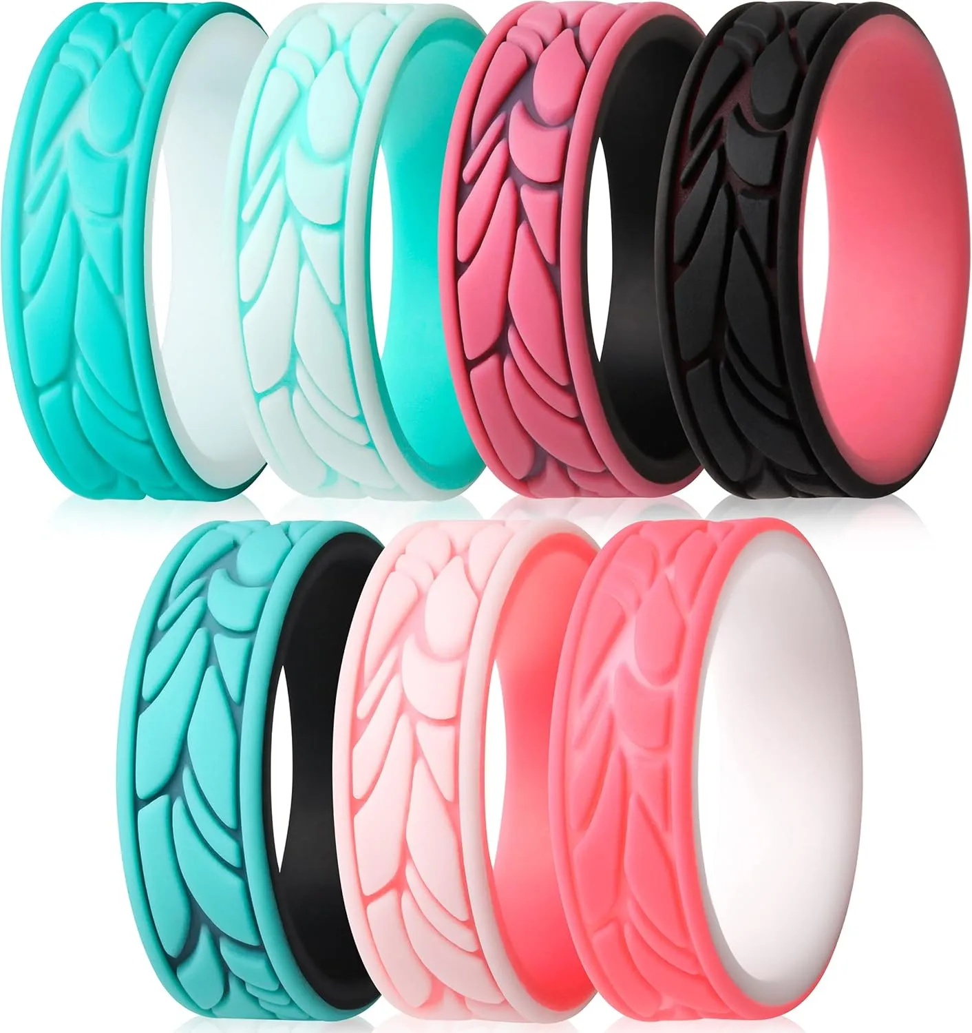 ThunderFit Silicone Rings for Women, Patterned Design Wedding Bands - 1/4/7 Variety Multipack