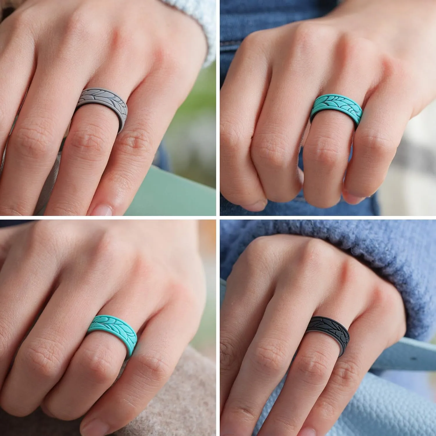ThunderFit Silicone Rings for Women, Patterned Design Wedding Bands - 1/4/7 Variety Multipack