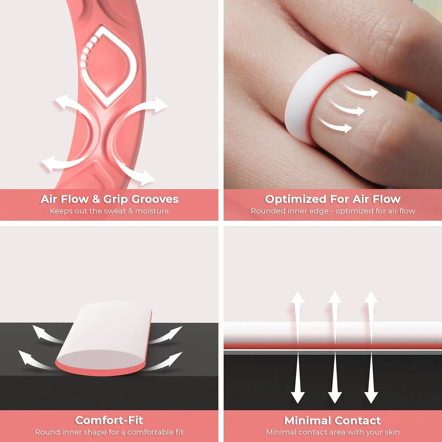 ThunderFit Silicone Wedding Bands for Women, Breathable 2 Layers 5.5mm Wide 1.5mm Thick - 1/4/8/10 Variety Multipack
