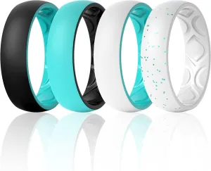 ThunderFit Silicone Wedding Bands for Women, Breathable 2 Layers 5.5mm Wide 1.5mm Thick - 1/4/8/10 Variety Multipack