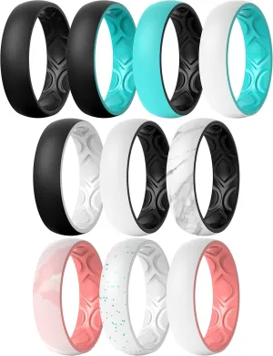ThunderFit Silicone Wedding Bands for Women, Breathable 2 Layers 5.5mm Wide 1.5mm Thick - 1/4/8/10 Variety Multipack