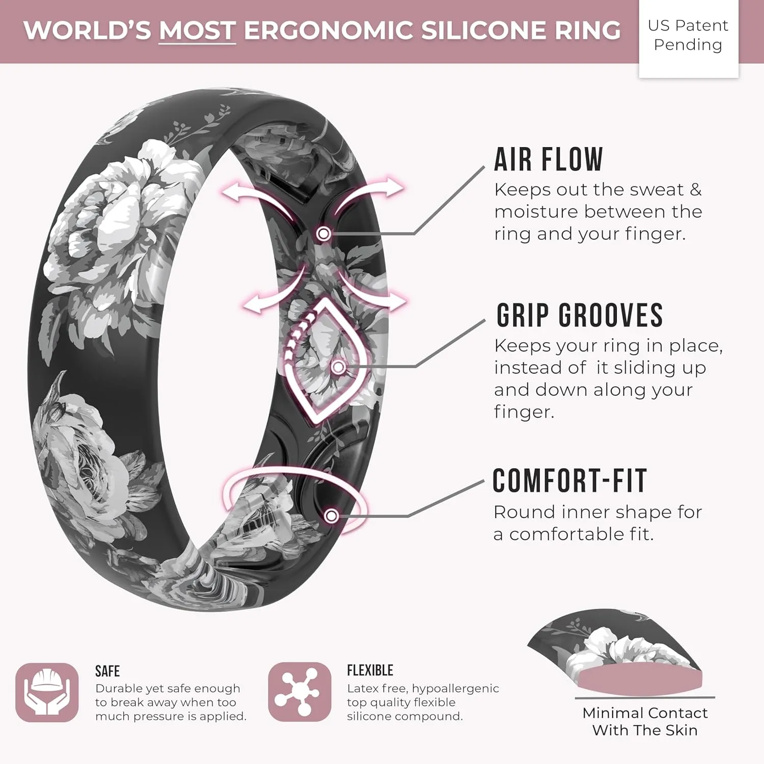 ThunderFit Silicone Wedding Bands for Women, Breathable Printed Design Rubber Engagement Rings 5.5mm Wide 1.8mm Thick - 1 Pack