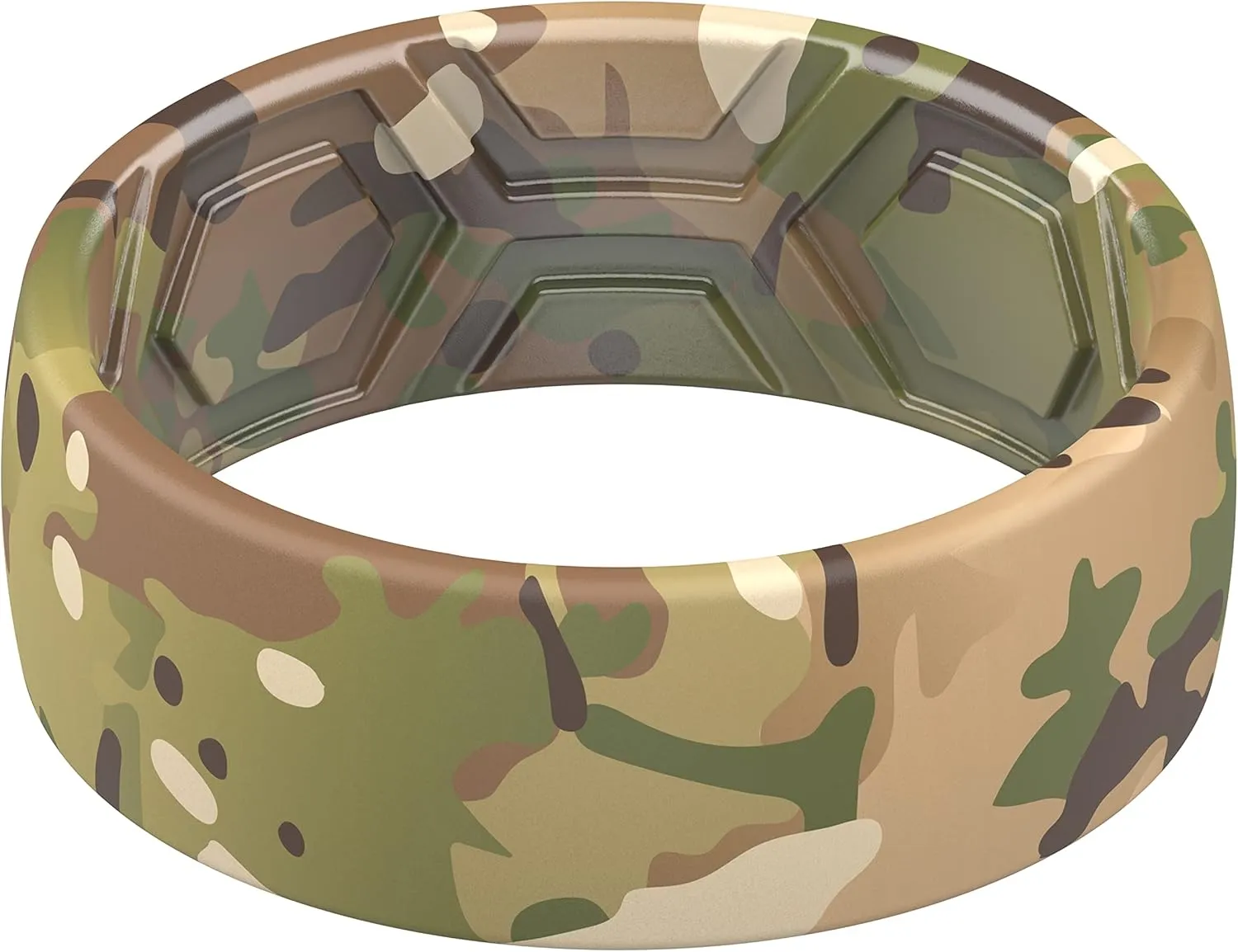 ThunderFit Silicone Wedding Ring for Men, Printed Design 8.1mm Wide 2mm Thick (Green Camo - Size 12-12.5 (21.80mm))