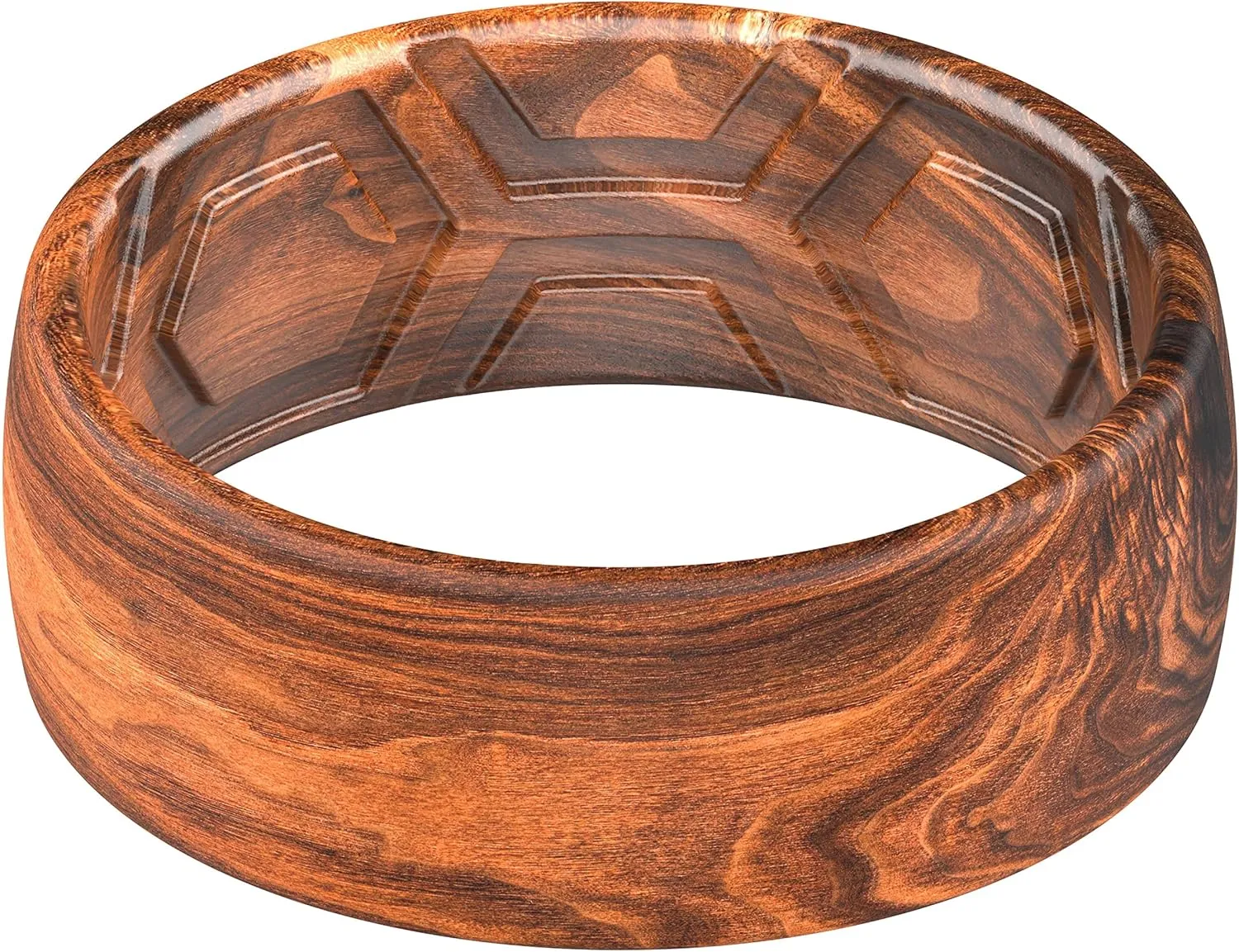 ThunderFit Silicone Wedding Ring for Men, Printed Design 8.1mm Wide 2mm Thick (Wood - Size 5.5-6 (16.5mm))