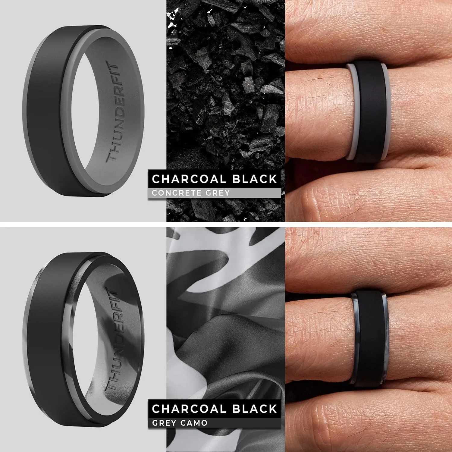 ThunderFit Silicone Wedding Rings for Men, 2 Layers Step Edge 10mm Wide 2.3mm Thick - 1/4/7 Variety Multipack