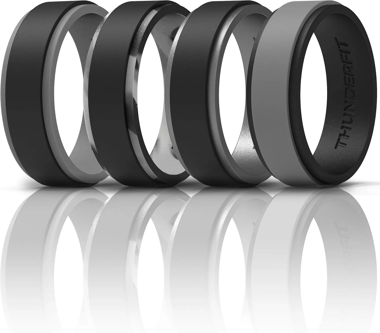 ThunderFit Silicone Wedding Rings for Men, 2 Layers Step Edge 10mm Wide 2.3mm Thick - 1/4/7 Variety Multipack