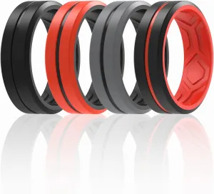 ThunderFit Silicone Wedding Rings for Men, Bevelled Breathable 2 Layers Midline 8.2mm Wide 2.5mm Thick - 1/2/3/4/5/6/7 Variety Multipack