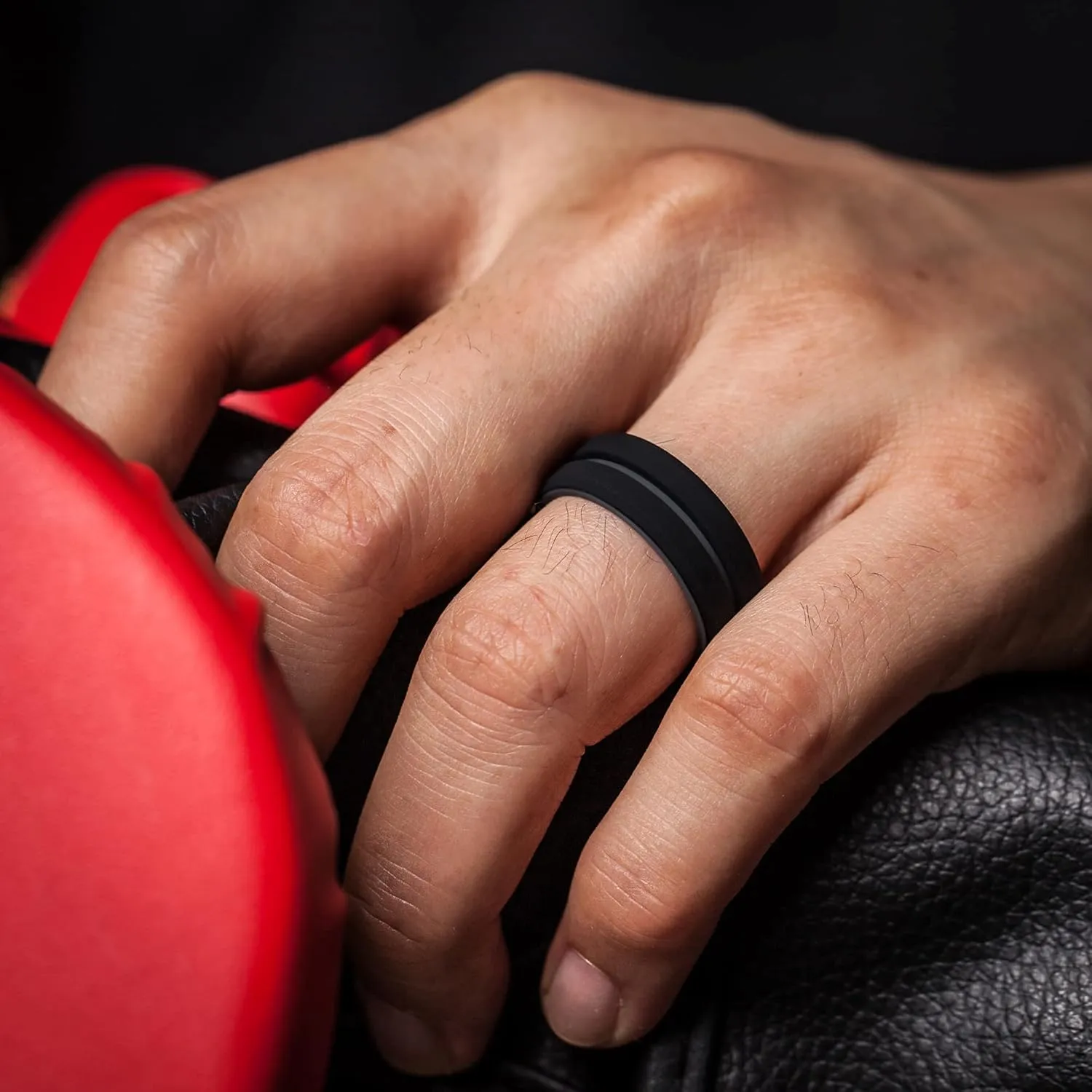 ThunderFit Silicone Wedding Rings for Men, Breathable Brushed Top Middle Engraved Line Rubber Engagement Bands 8.2mm Wide 2.5mm Thick - 1/4/6/7 Variety Multipack