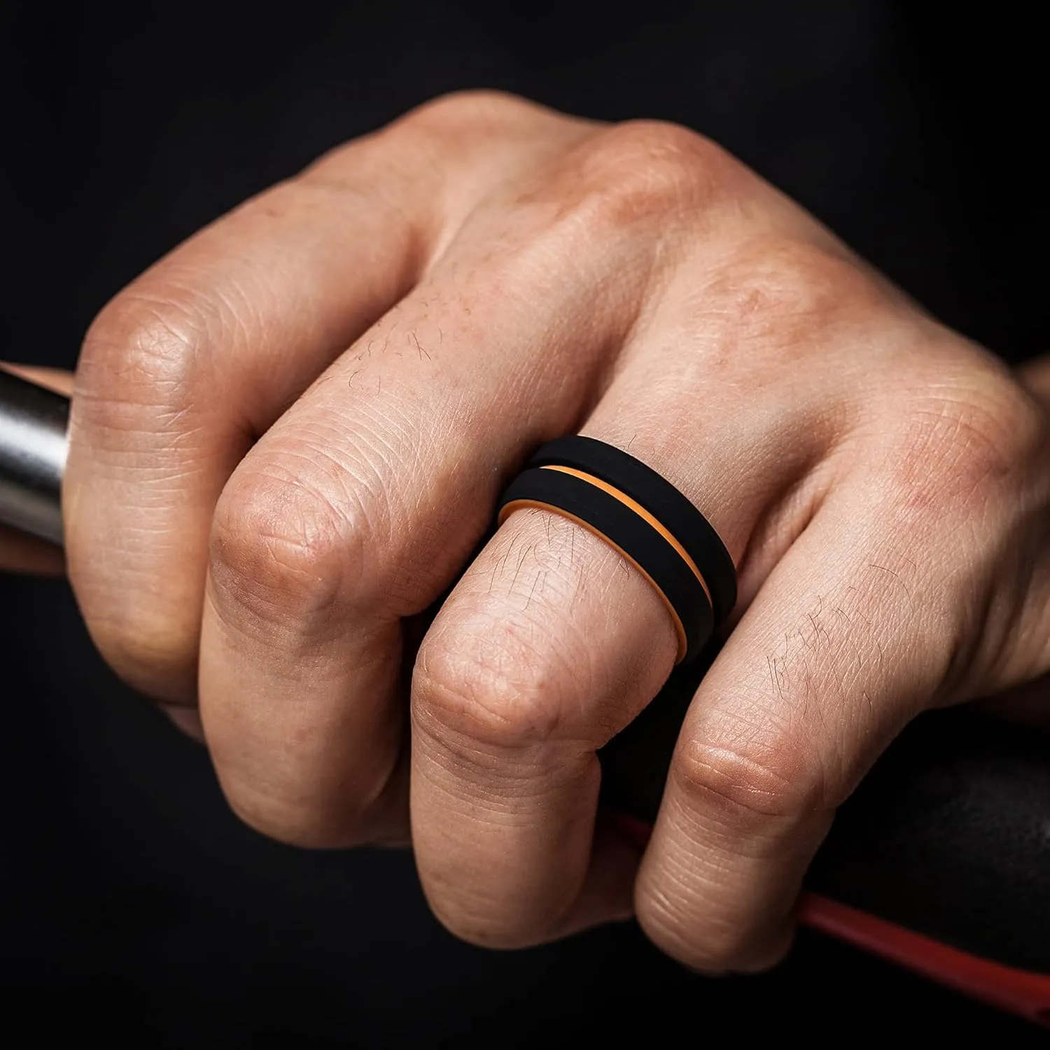 ThunderFit Silicone Wedding Rings for Men, Breathable Brushed Top Middle Engraved Line Rubber Engagement Bands 8.2mm Wide 2.5mm Thick - 1/4/6/7 Variety Multipack