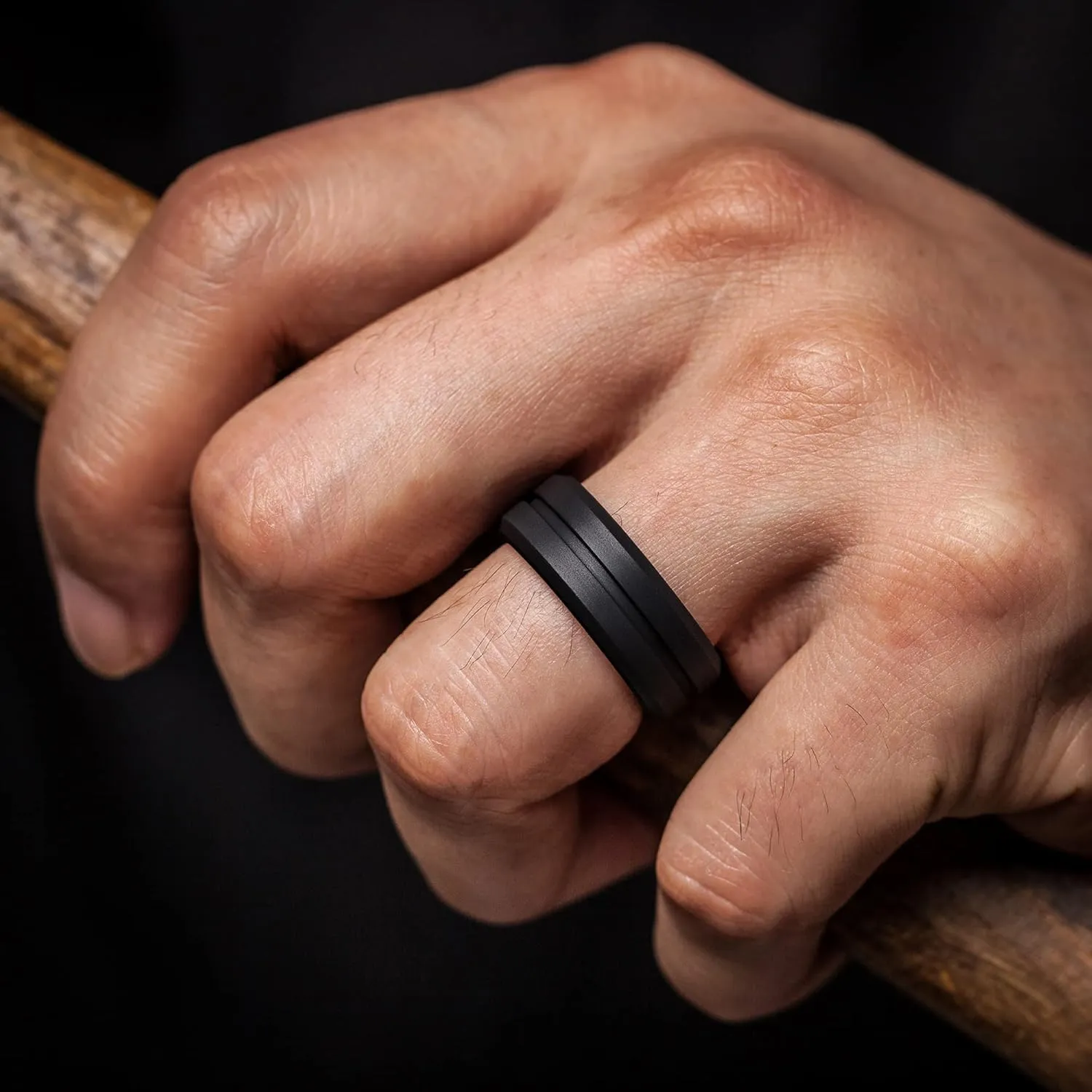 ThunderFit Silicone Wedding Rings for Men, Breathable Brushed Top Middle Engraved Line Rubber Engagement Bands 8.2mm Wide 2.5mm Thick - 1/4/6/7 Variety Multipack