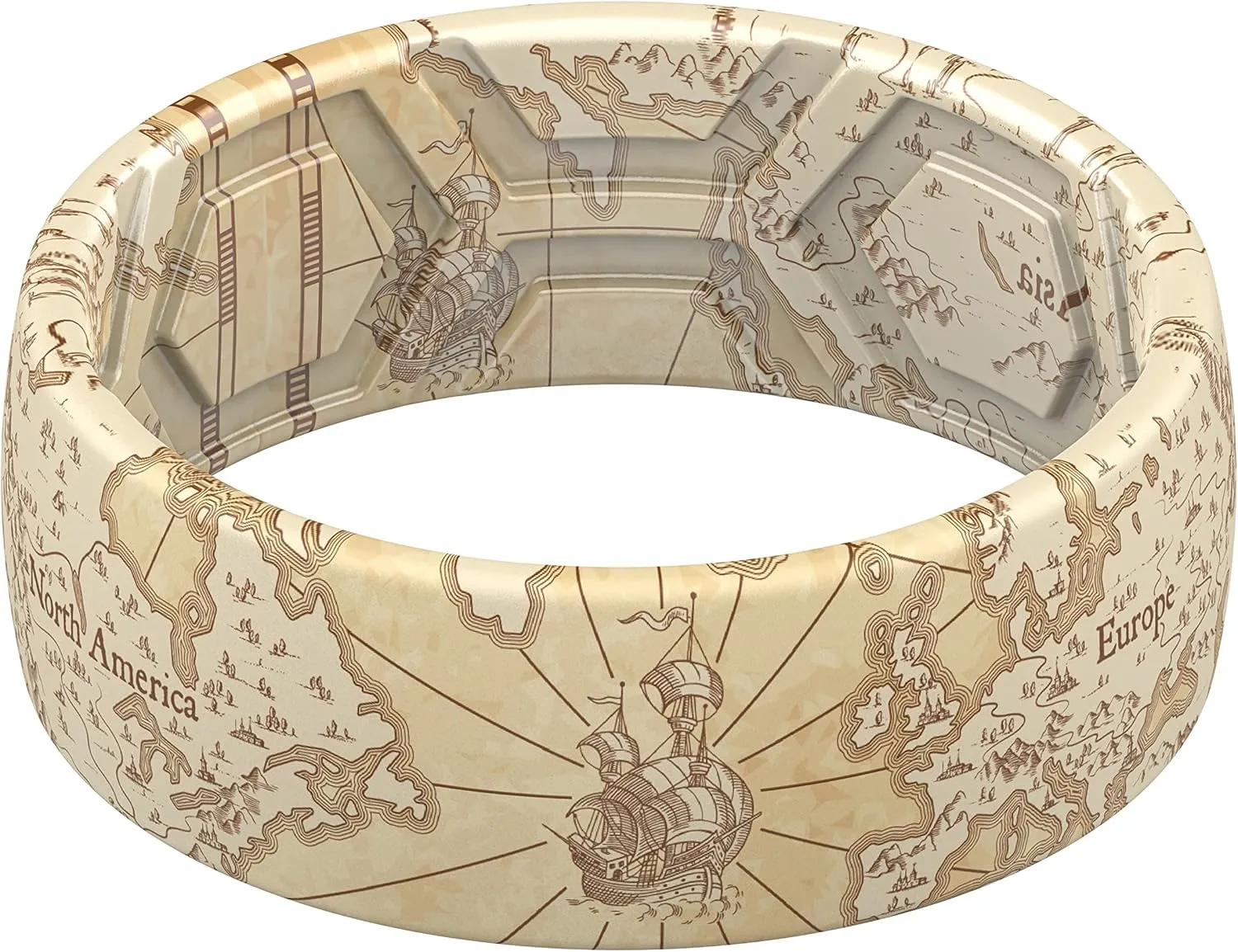 ThunderFit Silicone Wedding Rings for Men, Breathable Printed Design Rubber Engagement Bands 8mm Wide 2mm Thick