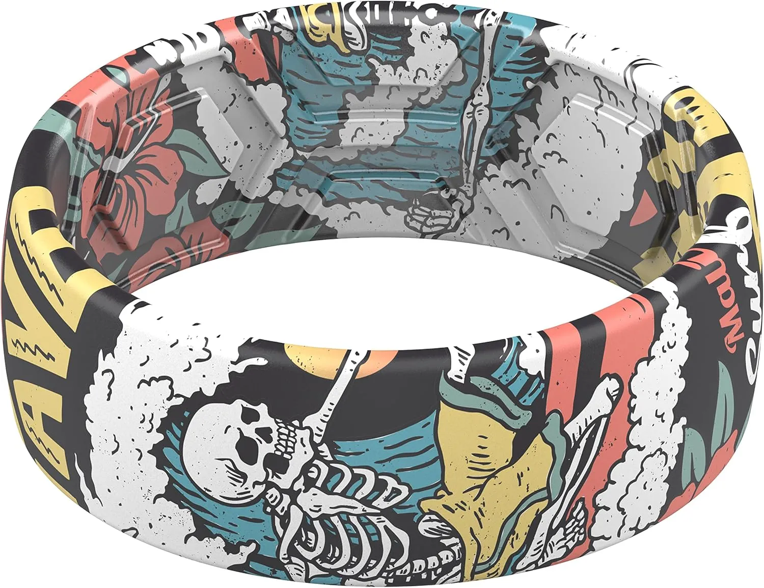 ThunderFit Silicone Wedding Rings for Men, Breathable Printed Design Rubber Engagement Bands 8mm Wide 2mm Thick