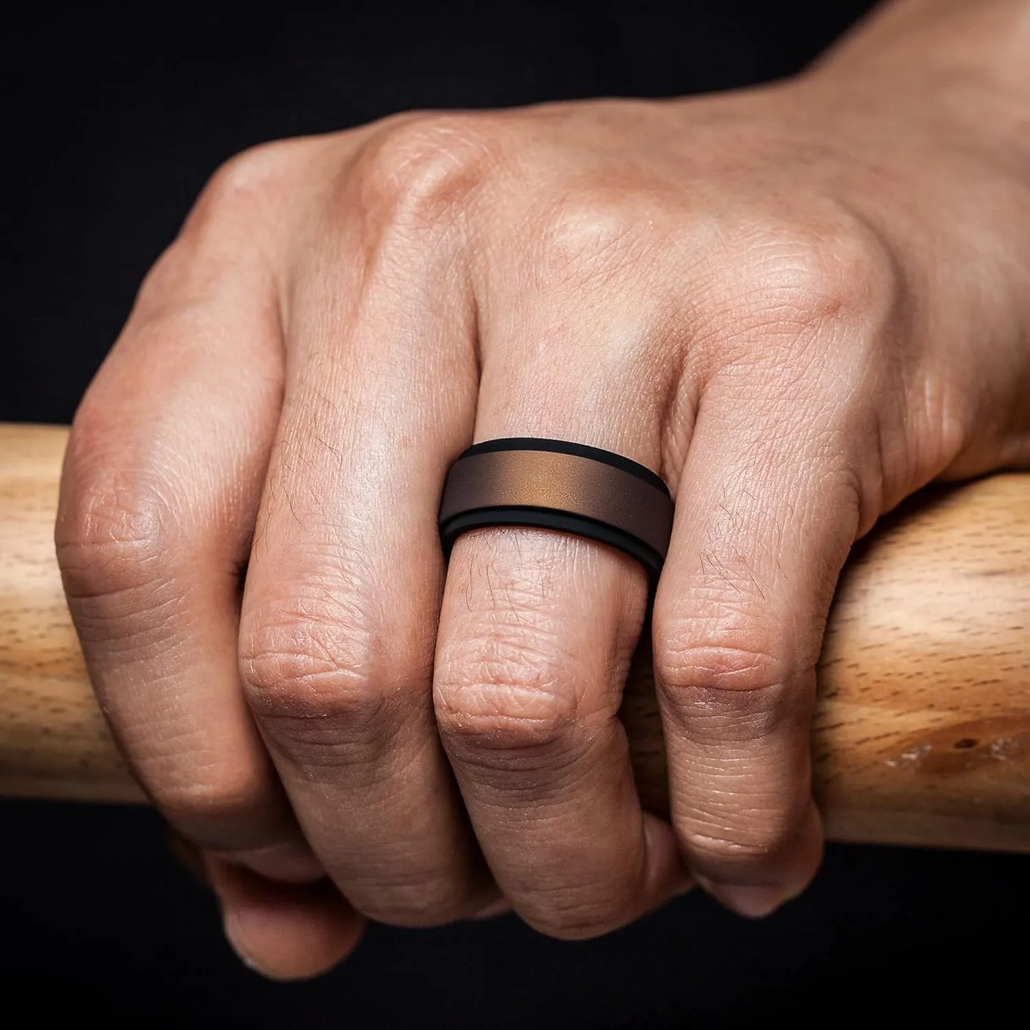 ThunderFit Silicone Wedding Rings for Men, Breathable Step Edge 2 Layers 10mm Wide 2.3mm Thick - 1/4/7 Variety Multipack