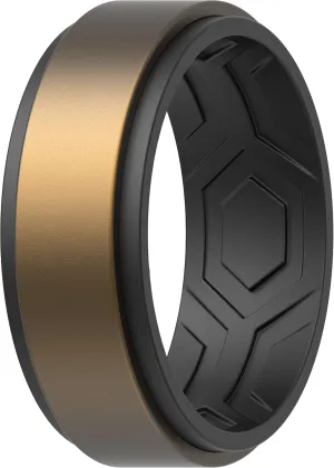 ThunderFit Silicone Wedding Rings for Men, Breathable Step Edge 2 Layers 10mm Wide 2.3mm Thick - 1/4/7 Variety Multipack