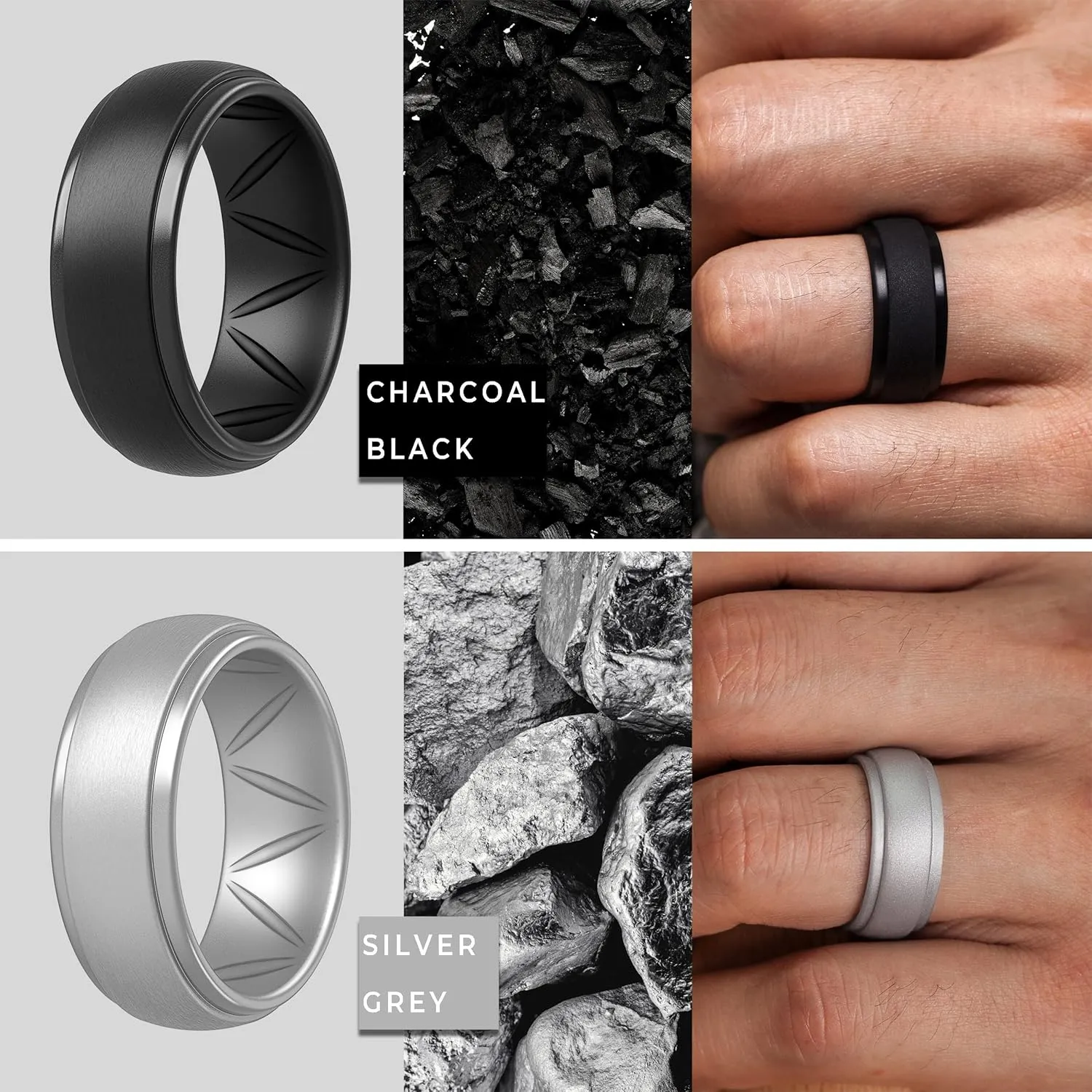ThunderFit Silicone Wedding Rings for Men, Breathable Step Edge Rubber Engagement Bands 10mm Wide 2.5mm Thick - 1/2/3/4/5/6/7 Variety Multipack