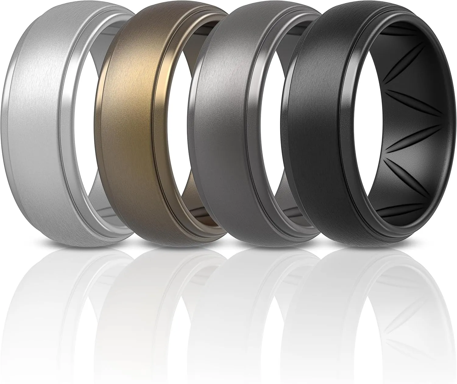 ThunderFit Silicone Wedding Rings for Men, Breathable Step Edge Rubber Engagement Bands 10mm Wide 2.5mm Thick - 1/2/3/4/5/6/7 Variety Multipack