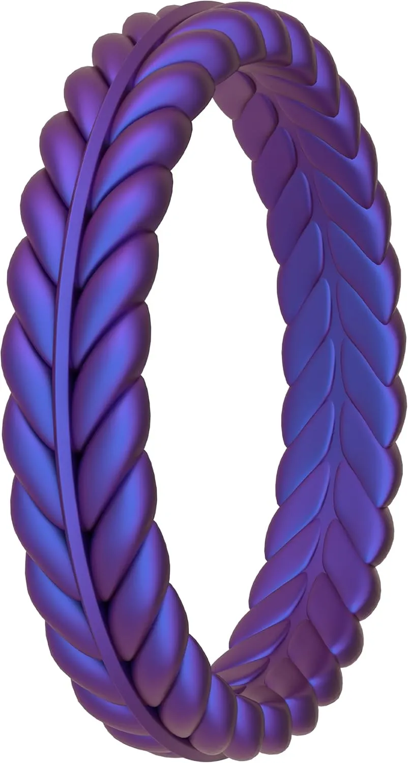 ThunderFit Silicone Wedding Rings for Women, Braided Pattern Engagement Bands 4.6mm Wide 2.2mm Thick - 1/8/9 Variety Multipack