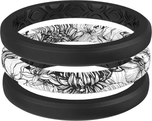 ThunderFit Stackable Silicone Rings for Women, Breathable Rubber Wedding Bands - Braided Design 3mm Wide 1.8mm Thick - 3/8 Variety Multipack