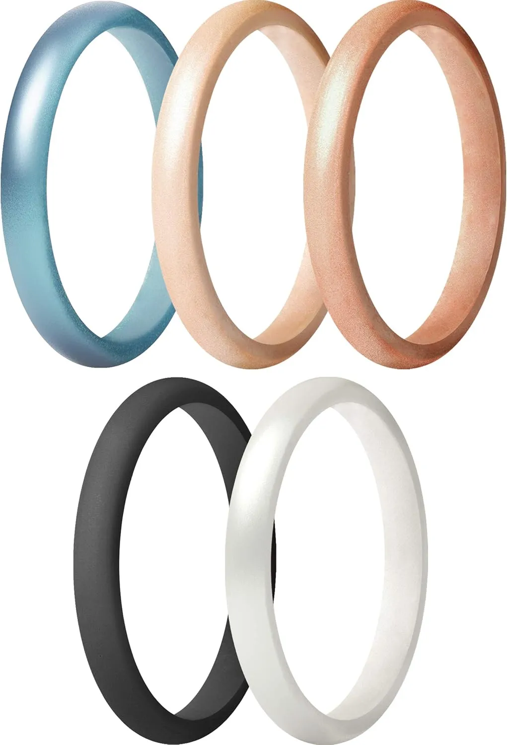 ThunderFit Stackable Silicone Wedding Rings for Women, Thin Rubber Engagement Bands 2.5mm Wide 1.8mm Thick - 1/2/3/4/5/7 Variety Multipack