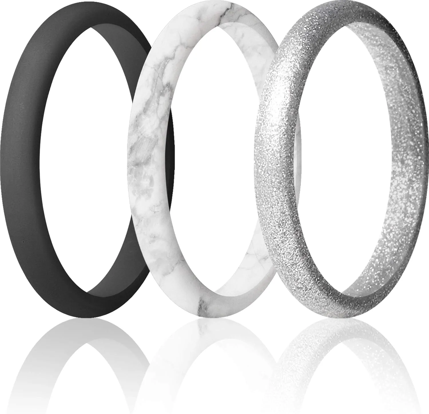 ThunderFit Stackable Silicone Wedding Rings for Women, Thin Rubber Engagement Bands 2.5mm Wide 1.8mm Thick - 1/2/3/4/5/7 Variety Multipack