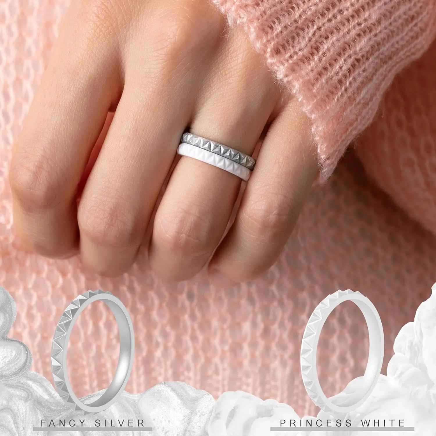 ThunderFit Thin Silicone Wedding Rings for Women, Triangle Diamond Stackable Bands 2.5mm Wide 2mm Thick - 1/4/8/12/16 Variety Multipack