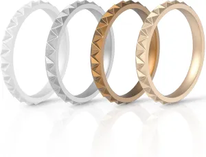 ThunderFit Thin Silicone Wedding Rings for Women, Triangle Diamond Stackable Bands 2.5mm Wide 2mm Thick - 1/4/8/12/16 Variety Multipack