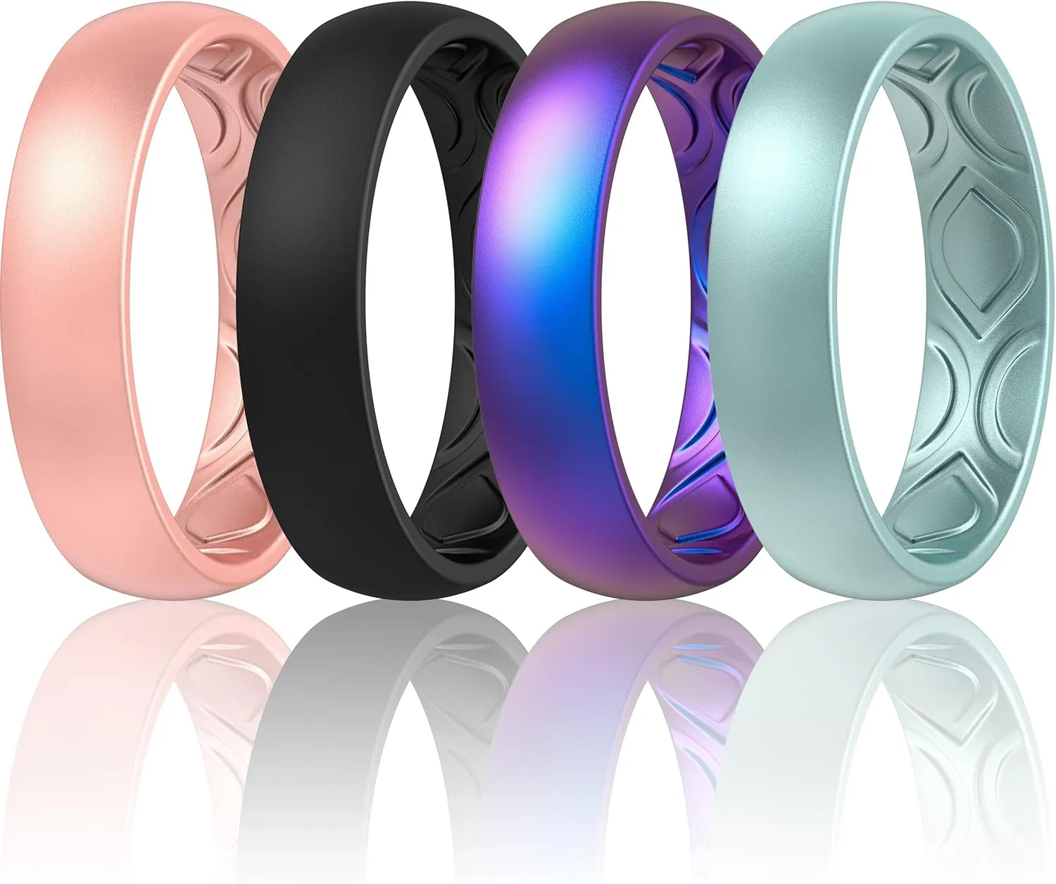 ThunderFit Women Breathable Air Grooves Silicone Wedding Bands Promise Rings 5.5mm Wide 1.8mm Thick - 1/4/8/12 Variety Multipack