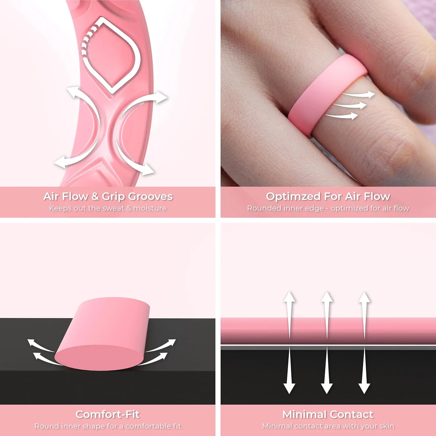 ThunderFit Women Breathable Air Grooves Silicone Wedding Bands Promise Rings 5.5mm Wide 1.8mm Thick - 1/4/8/12 Variety Multipack