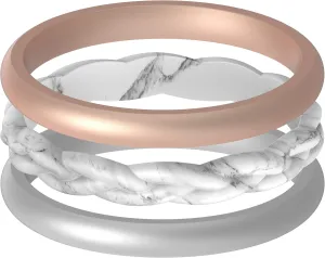 ThunderFit Women Silicone Wedding Bands - Stackable Rings Pack (Set of 3) - Unique Designs