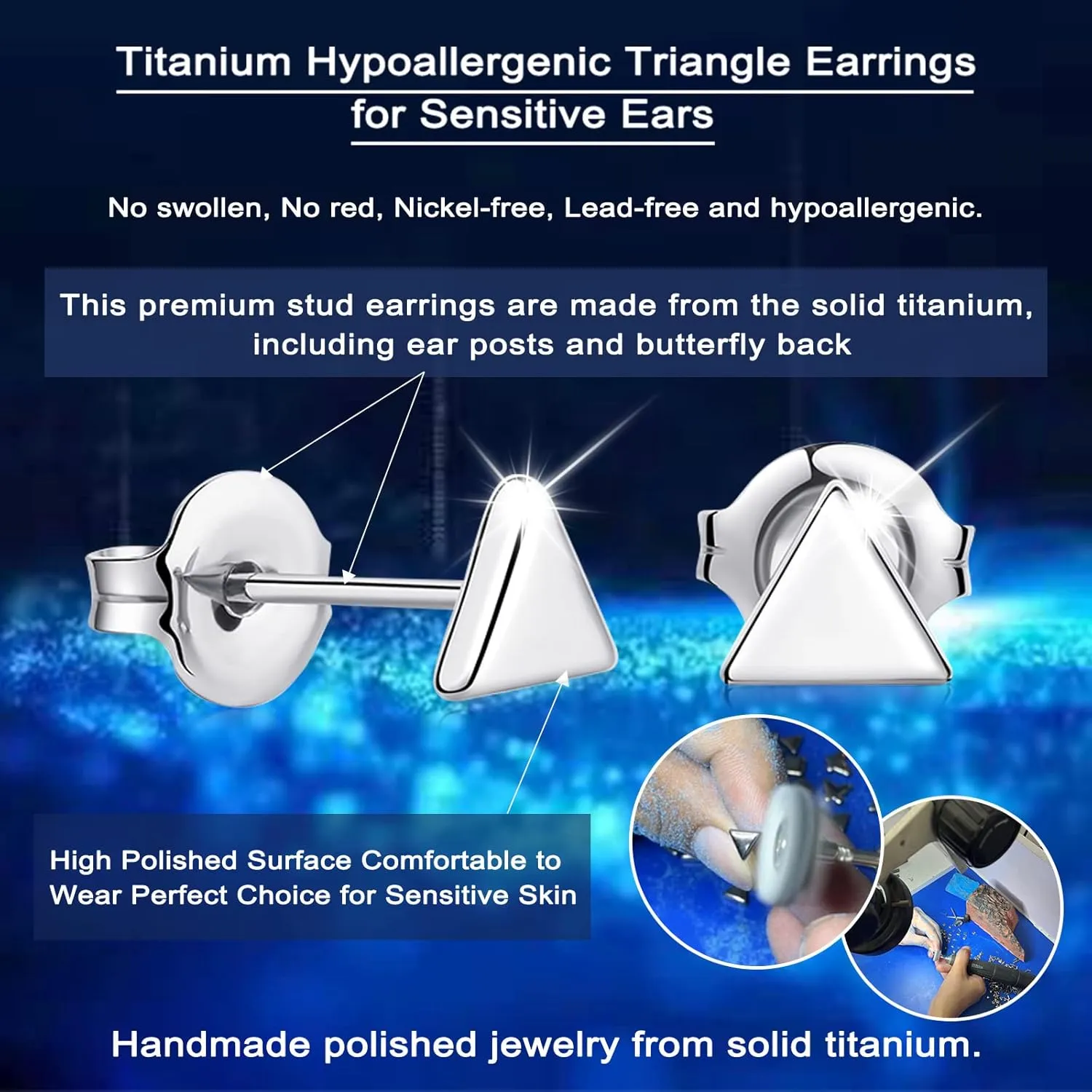 Titanium Earrings, Hypoallergenic Stud Earrings for Women Men Sensitive Ears Bar/Butterfly/Triangle/Square Premium High Polished (Shiny Grey)