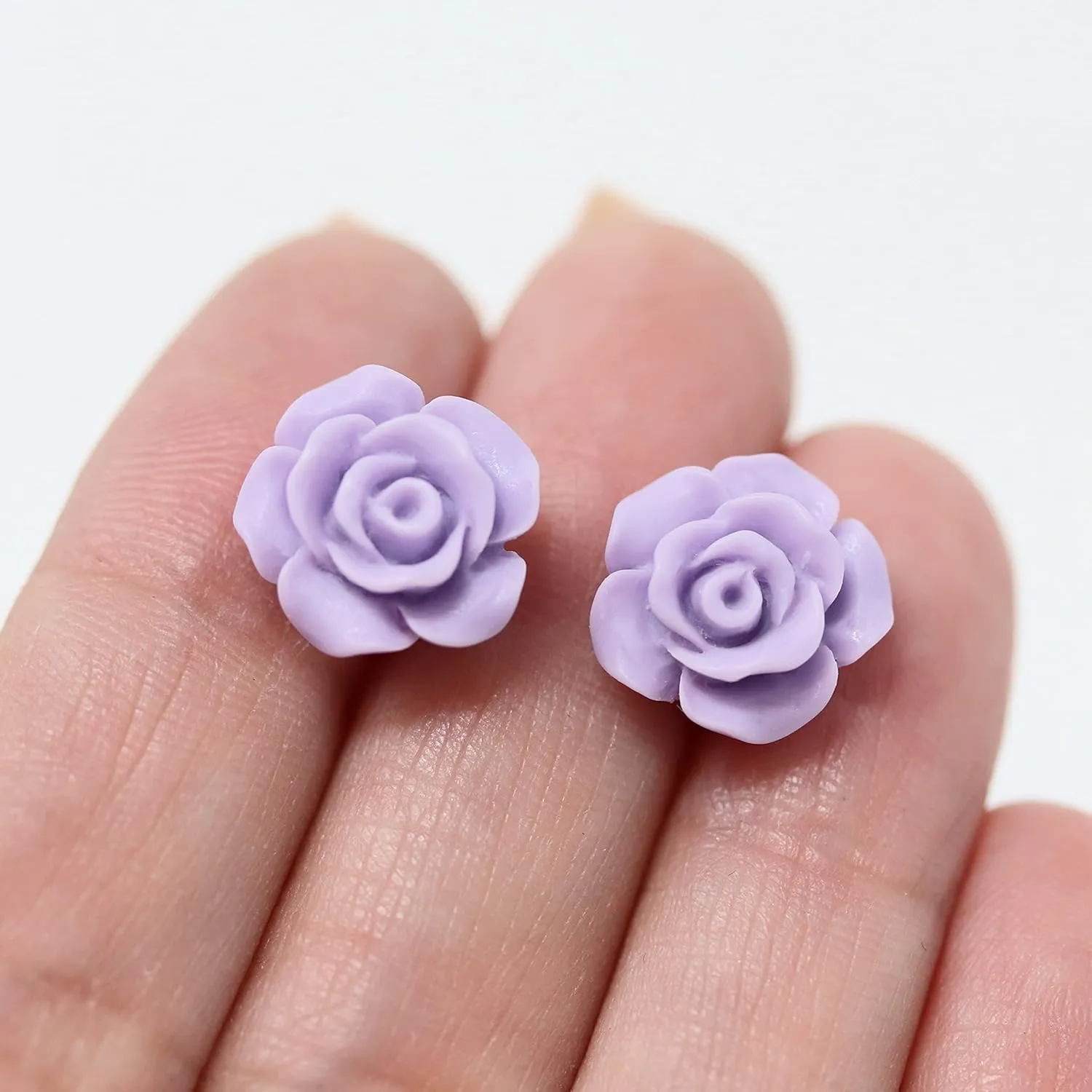 Titanium Post Rose Earrings Hypoallergenic 13mm (Matte Pale Purple)