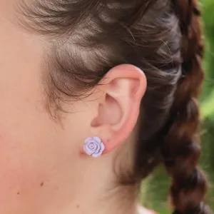 Titanium Post Rose Earrings Hypoallergenic 13mm (Matte Pale Purple)