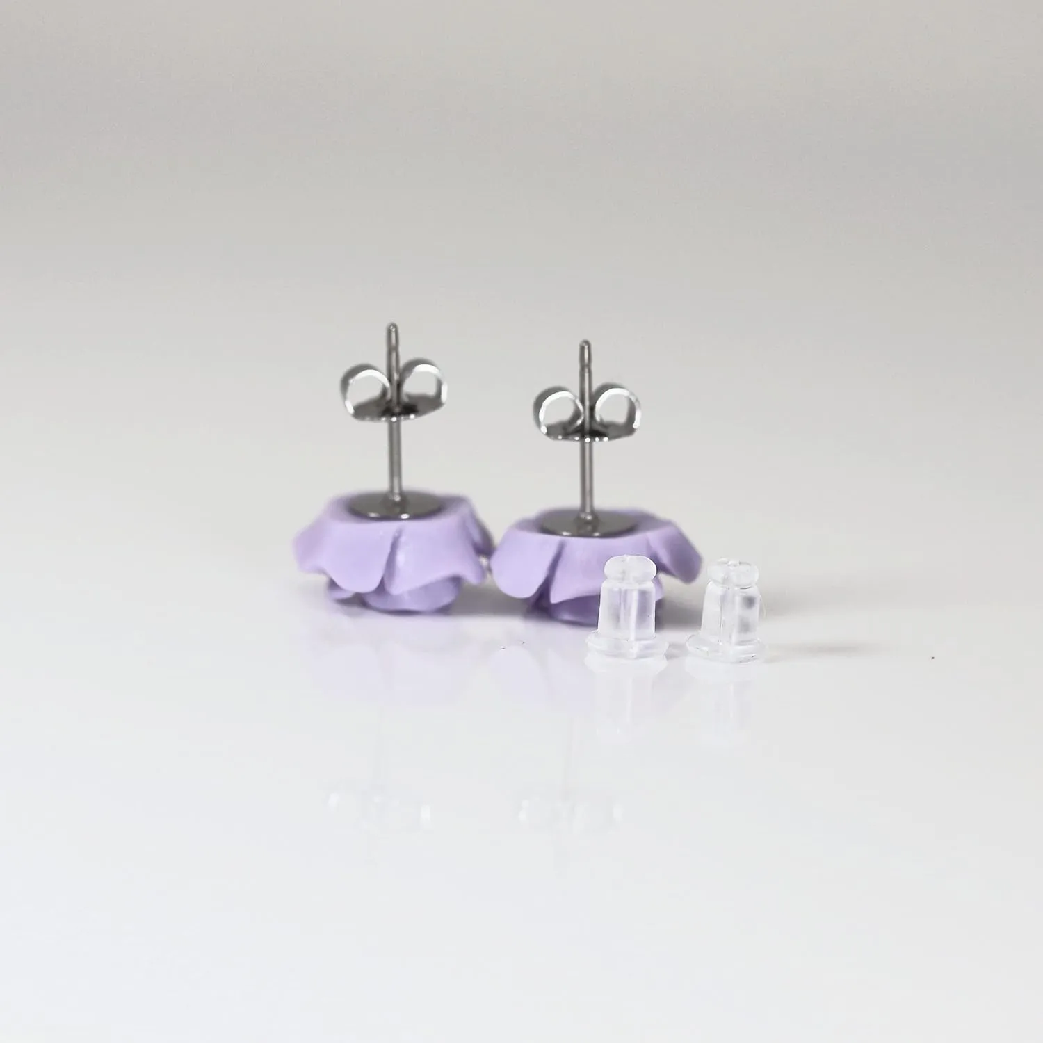 Titanium Post Rose Earrings Hypoallergenic 13mm (Matte Pale Purple)