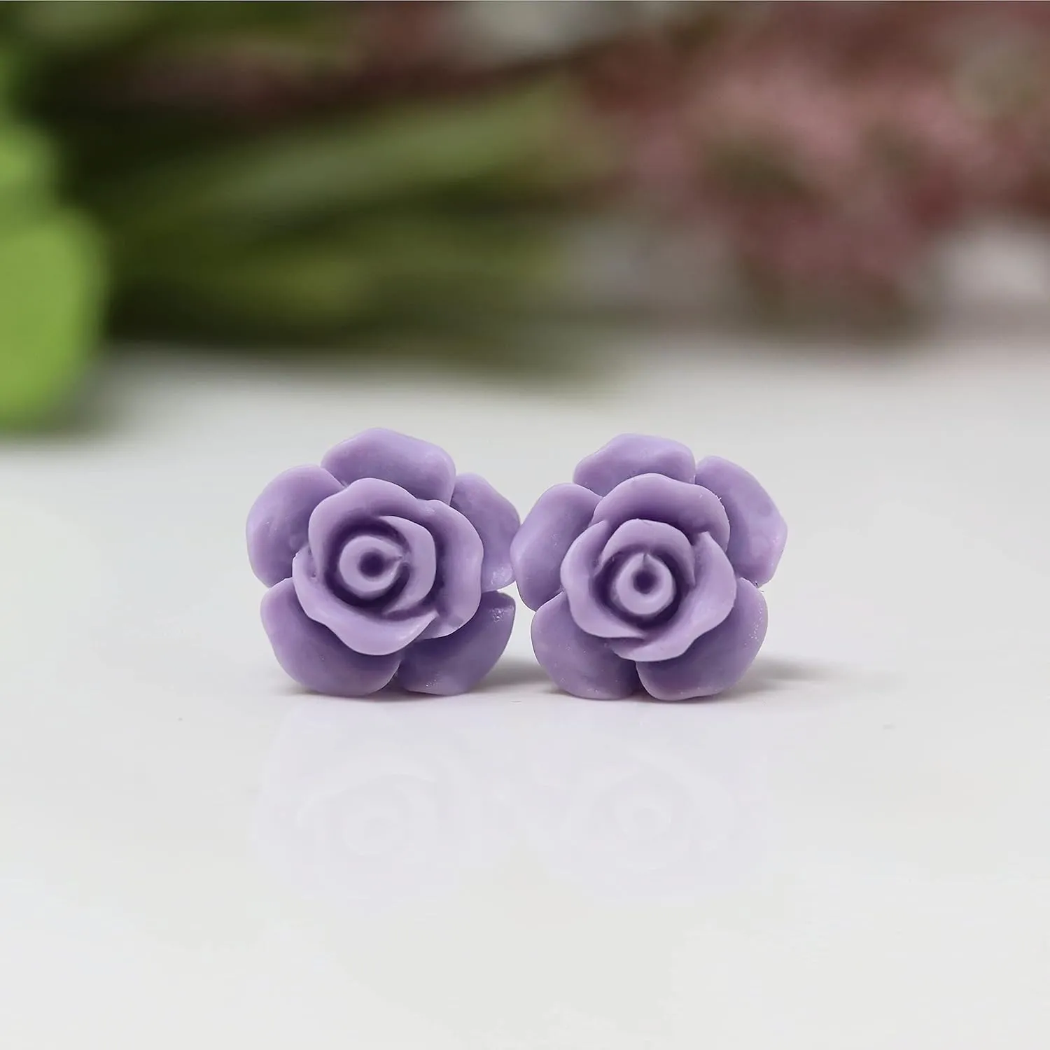 Titanium Post Rose Earrings Hypoallergenic 13mm (Matte Pale Purple)
